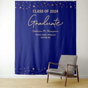 Royal blue Gold Class of 2024 backdrop graduation Tapestry