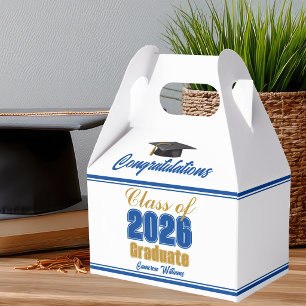 Royal Blue Gold Class of 2026 Graduation Party Favor Box