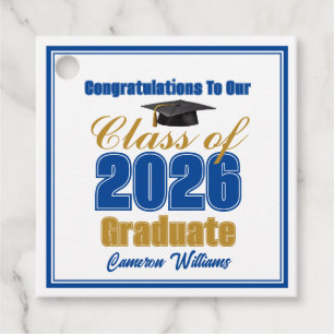 Royal Blue Gold Class of 2026 Graduation Party Favour Tags