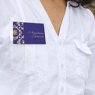 Royal Blue Gold Classic Elegant Vintage Antique  Name Tag