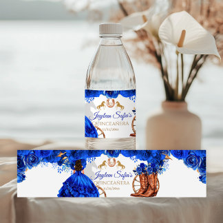 Royal Blue Gold Cowboy Quinceañera Water Label