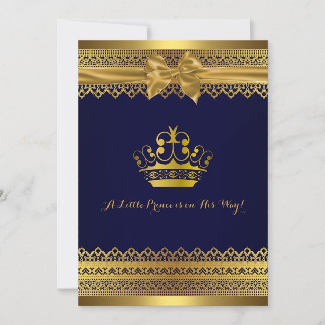 Royal Blue & Gold Crown Baby Shower Invitation (Front)