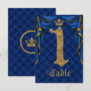Royal Blue Gold Crown Numéro de Table de Mariage 1
