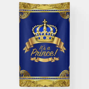 Royal Blue Gold Crown Prince Baby Shower Banner