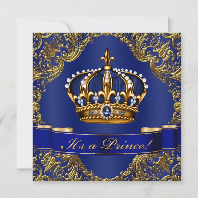 Royal Blue Gold Crown Prince Baby Shower Invitation | Zazzle