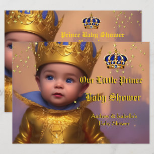 Royal Blue Gold Crown Prince Baby Shower Invitation