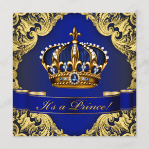 Royal Blue Gold Crown Prince Boy Baby Shower Invitation