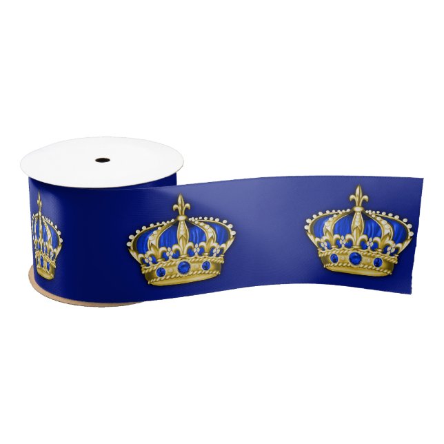 Royal Blue Gold Crown Prince Satin Ribbon (Spool)