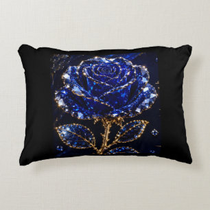 Royal Blue Gold Crystal Rose Accent Pillow