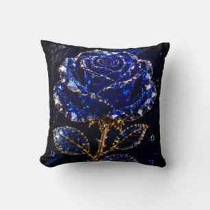 Royal Blue Gold Crystal Rose Throw Pillow