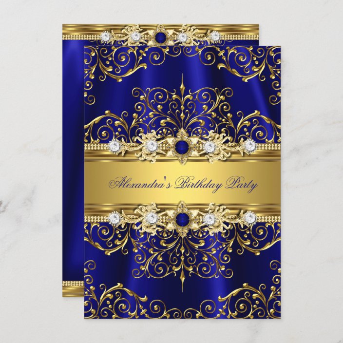 Royal Blue And Gold Damask Elegant Birthday Party Invitation Zazzle Ca