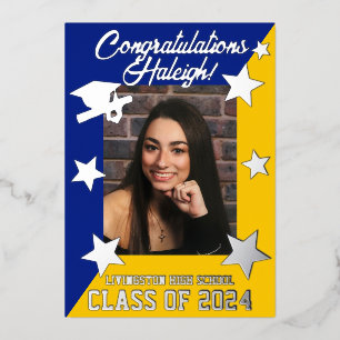 Royal Blue & Gold Diagonal Graduation Silver