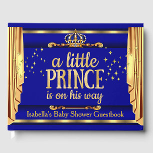 Royal Blue Gold Drapes Prince Baby Shower Guest Book