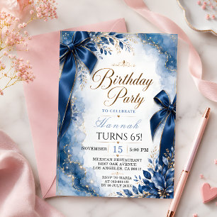Royal Blue & Gold Elegant 65th Birthday Party Invitation