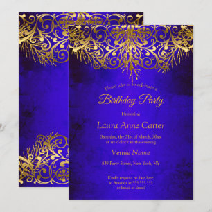Royal Blue Gold elegant Birthday Party Invitation