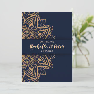 Royal Blue Gold Elegant Luxe Faire-part de mariage