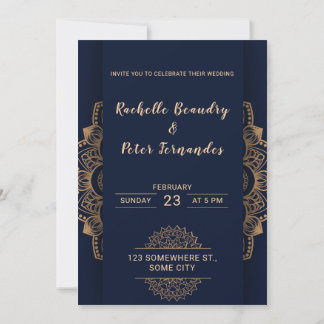 Royal Blue Gold Elegant Luxury Wedding Invitation