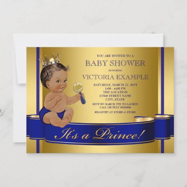 Royal Blue Gold Ethnic Prince Baby Shower Invitation (Front)