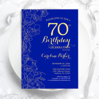 Royal Blue Gold Floral 70th Birthday Party