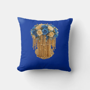 Royal Blue & Gold Floral — Coussin