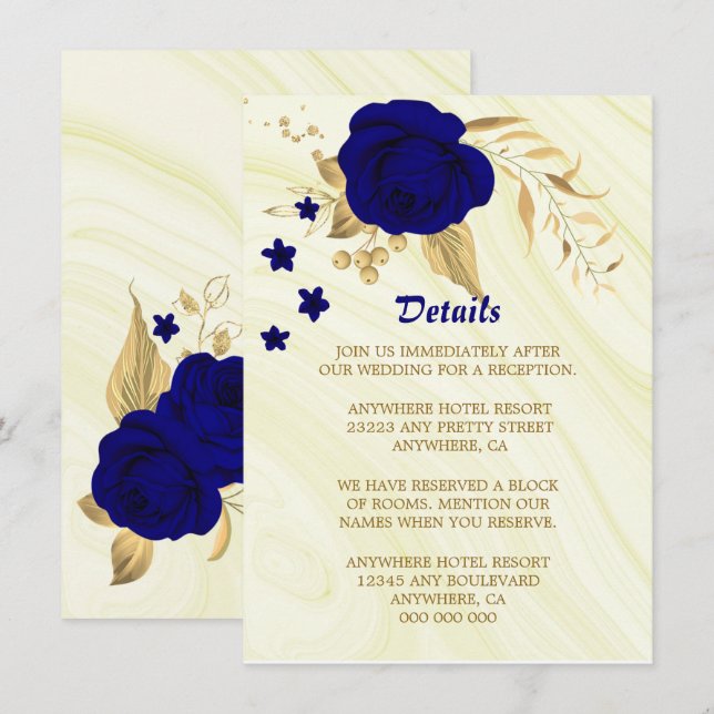 Royal blue gold floral details enclosure card (Front/Back)