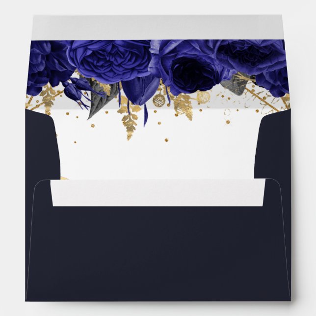 Royal Blue Gold Floral  Envelope (Back (Bottom))