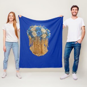 Royal Blue & Gold Floral — Fleece Blanket