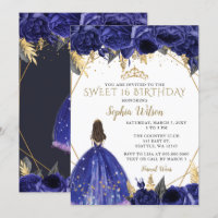 Royal Blue Gold Floral Princess Sweet 16