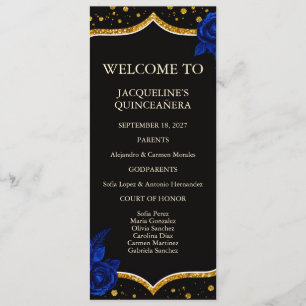 Royal Blue Gold Floral Quinceanera Program