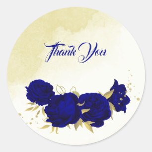 royal blue gold floral wedding classic round sticker