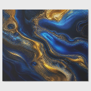 Royal Blue & Gold Fluid Art Wrapping Paper
