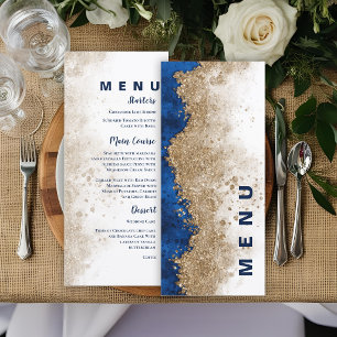 Royal Blue Gold Formal Luxury Wedding Reception  Menu