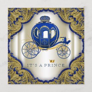 Royal Blue Gold Glitter Prince Baby Shower Invitation