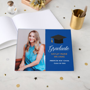 Royal Blue Gold Graduation Photo 2025 Autograph Guest Book