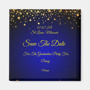 Royal Blue Gold Graduation Save The Date Magnet 