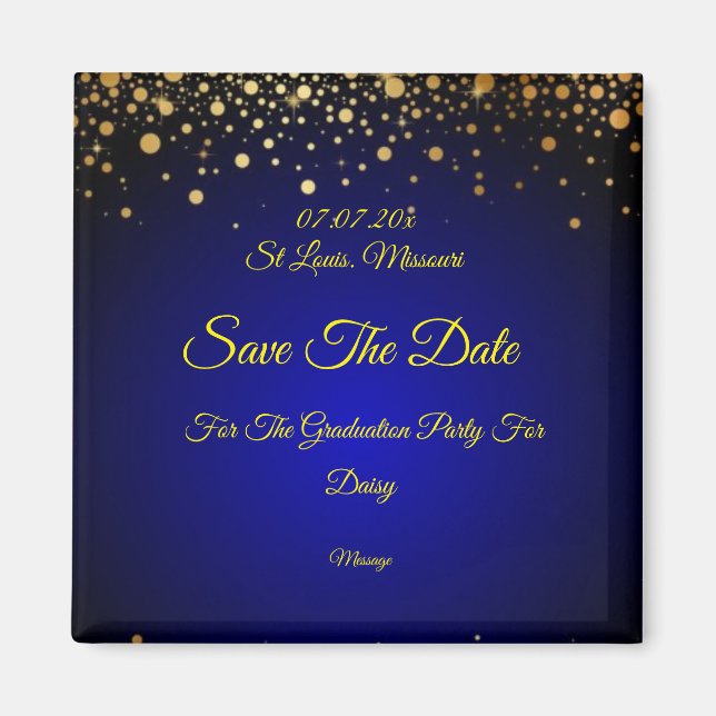 Royal Blue Gold Graduation Save The Date Magnet  (Front)