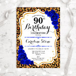 Royal Blue Gold Leopard Print 90th Birthday Invitation<br><div class="desc">90th Birthday Invitation. Elegant royal blue white design with faux glitter gold. Features leopard cheetah animal print,  script font and sapphire roses. Perfect for an elegant birthday party. Can be personalized into any year! Message me if you need further customization.</div>