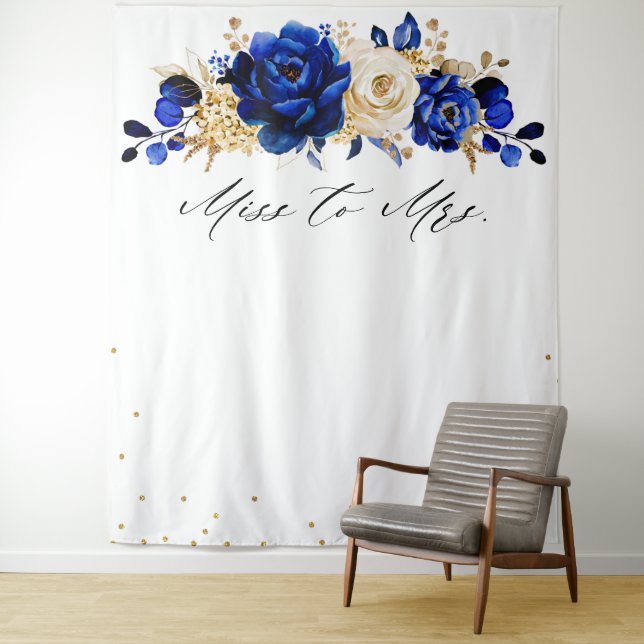Royal Blue Gold Metallic Bridal shower miss to mrs Tapestry (In Situ)