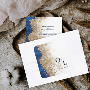 Royal Blue Gold Monogram Initials Wedding Envelope Square Sticker