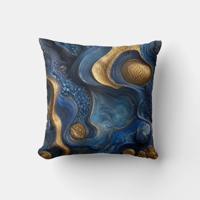 Royal Blue Gold Navy Blue Geode Decorative Gift Throw Pillow (Front)