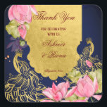 Royal blue gold peacock lotus Indian wedding Square Sticker<br><div class="desc">Royal blue gold peacock pink lotus Indian wedding personalized thank you favour stickers.</div>