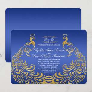 Royal Blue Gold Peacock Wedding Invitation