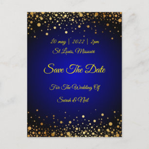 Royal Blue Gold Popular Save the date  invitation Postcard