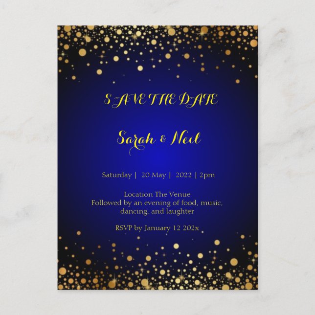 Royal Blue Gold Popular Save the date  Postcard (Front)