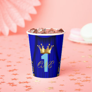 Royal Blue & Gold Prince 1st 1 Birthday Party Paper Cups