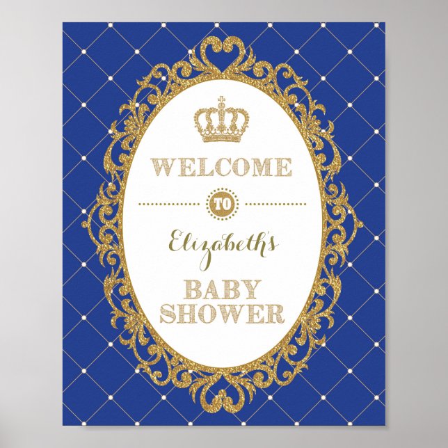 Royal Blue & Gold Prince Baby shower Affiche de bi (Devant)