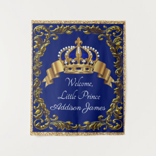 Royal Blue Gold Prince Baby Shower Backdrop Tapestry