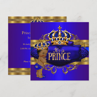 Royal Blue Gold Prince Baby Shower Ethnic Invite