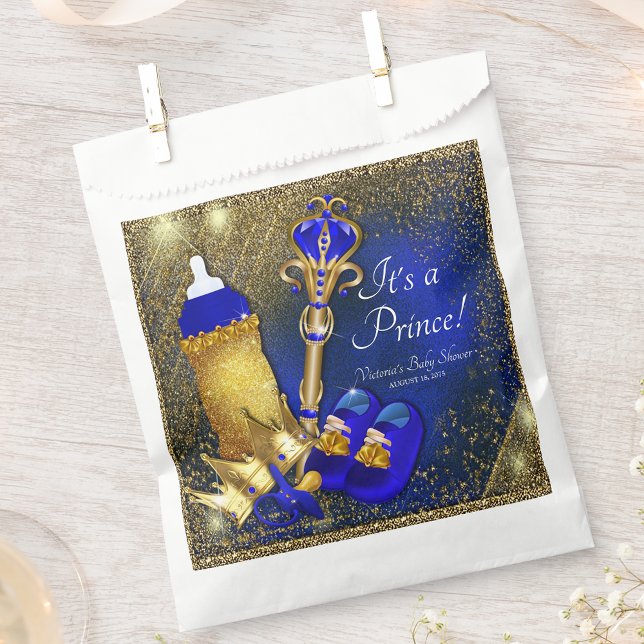 Royal Blue Gold Prince Baby Shower Favour Bag (You can add text to personalize these pretty prince baby shower favor bags.)