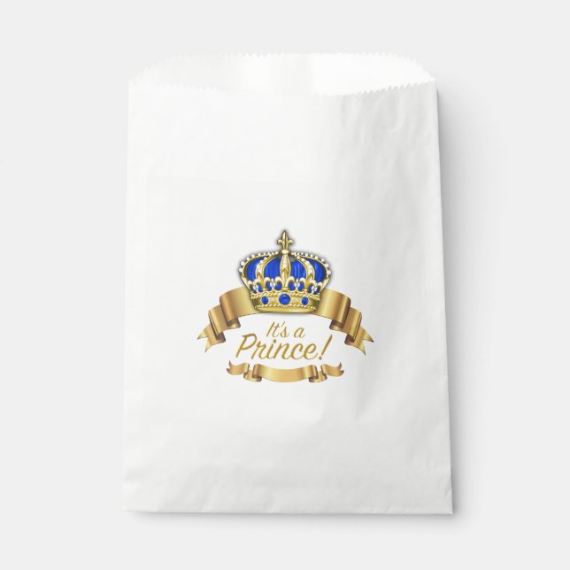 Royal Blue Gold Prince Baby Shower Favour Bag (Front)